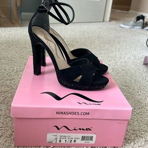 Nina Black Suede Heels